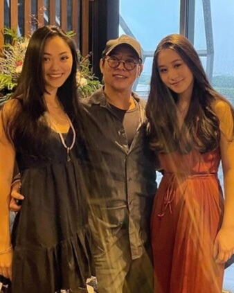 Jada Li with her father Jet Li and sister Jane Li. 